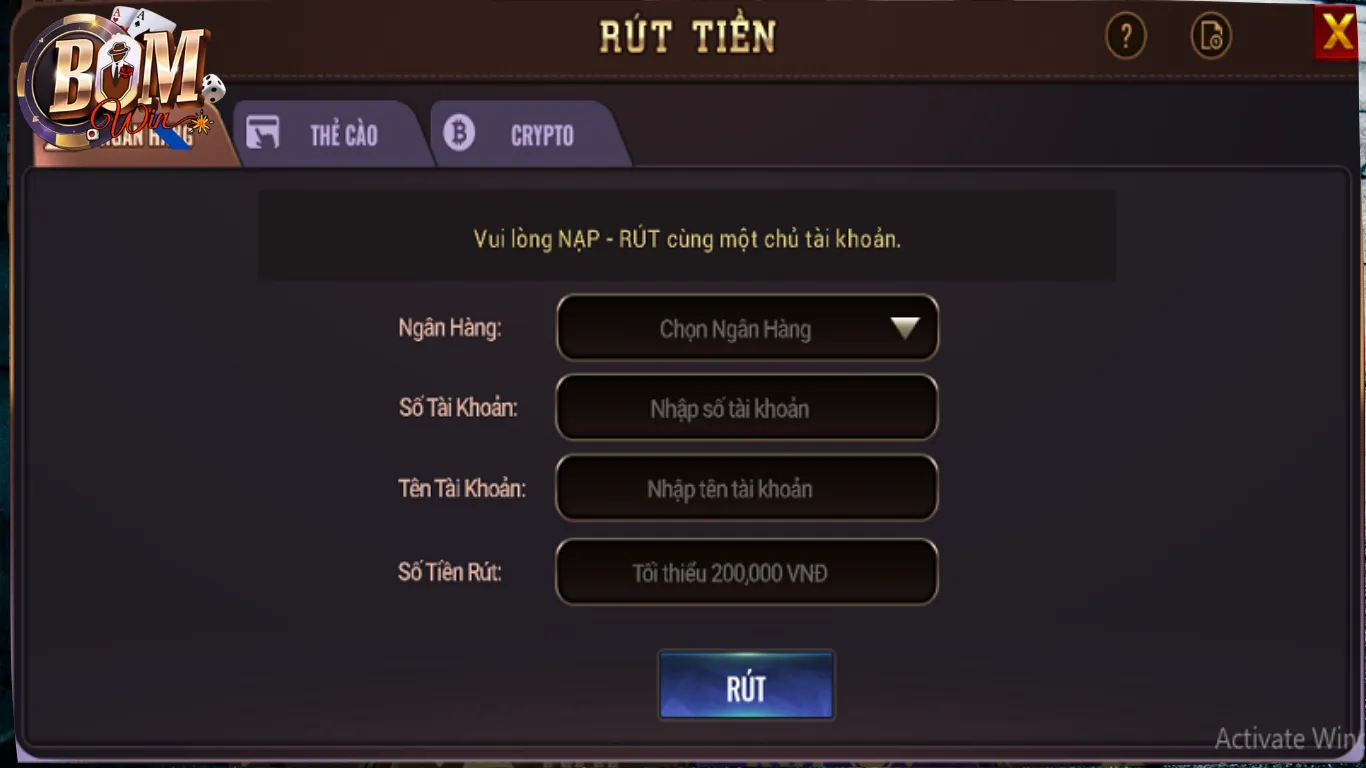 Rút Tiền BomWin – Giao Dịch Tối Ưu Chỉ Trong 5 Phút 3 Rút tiền BomWin qua ngân hàng trực tuyến